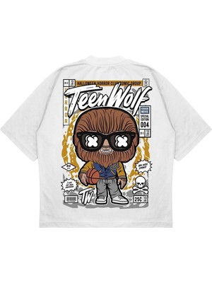 Pure Effect Unisex Oversize Teen Wolf Sırt Baskılı Boxy Fit Kalın Kumaşlı T-Shirt