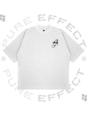 Pure Effect Unisex Oversize Stussy Skateboard Baskılı Boxy Fit Kalın Kumaşlı T-Shirt