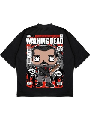 Pure Effect Unisex Oversize The Walkıng Dead Sırt Baskılı Boxy Fit Kalın Kumaşlı T-Shirt