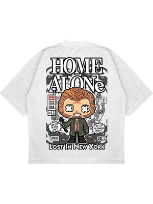 Pure Effect Unisex Oversize Home Alone 2 Sırt Baskılı Boxy Fit Kalın Kumaşlı T-Shirt
