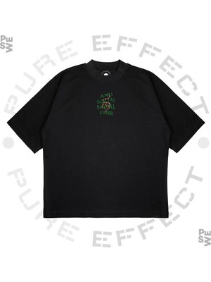 Pure Effect Unisex Oversize Antı Socıal Socıal Club Snake Baskılı Boxy Fit Kalın Kumaşlı T-Shirt