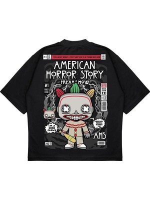 Pure Effect Unisex Oversize Amerıcan Horror Sırt Baskılı Boxy Fit Kalın Kumaşlı T-Shirt