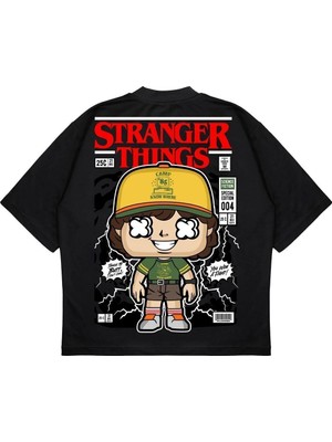 Pure Effect Unisex Oversize Stranger Thıngs 2 Sırt Baskılı Boxy Fit Kalın Kumaşlı T-Shirt