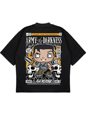 Pure Effect Unisex Oversize Army Of Darkness Sırt Baskılı Boxy Fit Kalın Kumaşlı T-Shirt