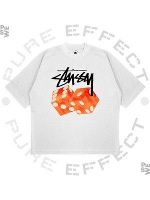 Pure Effect Unisex Oversize Turuncu Zar Baskılı Boxy Fit Kalın Kumaşlı T-Shirt