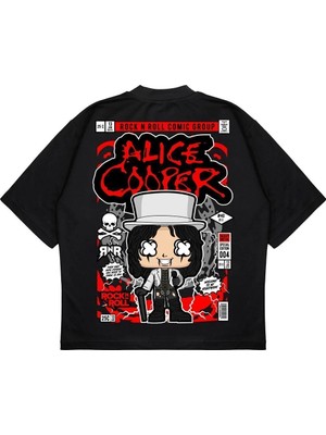 Pure Effect Unisex Oversize Alıce Cooper Sırt Baskılı Boxy Fit Kalın Kumaşlı T-Shirt
