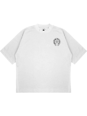 Pure Effect Unisex Oversize Chrome Hearts Baskılı Boxy Fit Kalın Kumaşlı T-Shirt