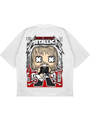 Pure Effect Unisex Oversize Metallıca Sırt Baskılı Boxy Fit Kalın Kumaşlı T-Shirt