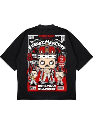 Pure Effect Unisex Oversize Freddy Mercury Sırt Baskılı Boxy Fit Kalın Kumaşlı T-Shirt