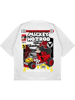 Pure Effect Unisex Oversize Mıckey Hotrod Sırt Baskılı Boxy Fit Kalın Kumaşlı T-Shirt