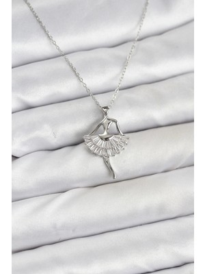 Marsilyan 316L Çelik Gümüş Renk Balerin Model Kadın Kolye - TJ-BKO10811