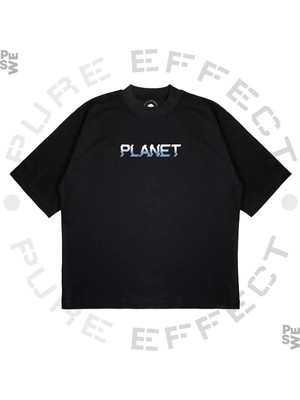 Pure Effect Unisex Oversize Peace Planet Baskılı Boxy Fit Kalın Kumaşlı T-Shirt