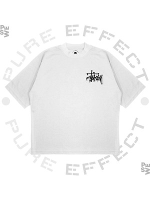 Pure Effect Unisex Oversize Stussy Melted Baskılı Boxy Fit Kalın Kumaşlı T-Shirt