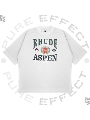 Pure Effect Unisex Oversize Rhude Aspen Skı Club Baskılı Boxy Fit Kalın Kumaşlı T-Shirt