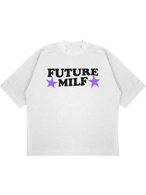 Pure Effect Unisex Oversize Future Milf Baskılı Boxy Fit Kalın Kumaşlı T-Shirt