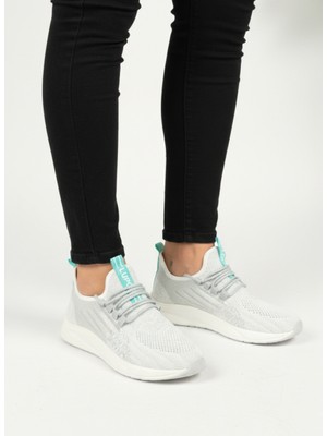 Homiro Bağcıklı Triko Unisex Spor Ayakkabı-Buz Beyaz Su Yeşili