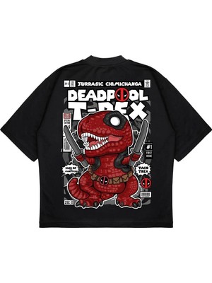 Pure Effect Unisex Oversize Deadpool Trex Sırt Baskılı Boxy Fit Kalın Kumaşlı T-Shirt