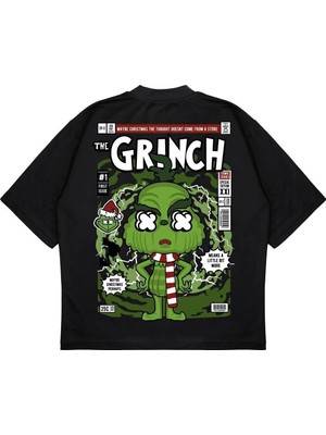 Pure Effect Unisex Oversize The Grınch Sırt Baskılı Boxy Fit Kalın Kumaşlı T-Shirt
