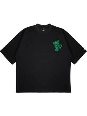 Pure Effect Unisex Oversize Wish You Were Here Baskılı Boxy Fit Kalın Kumaşlı T-Shirt