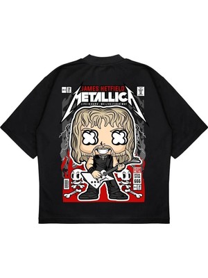 Pure Effect Unisex Oversize Metallıca Sırt Baskılı Boxy Fit Kalın Kumaşlı T-Shirt