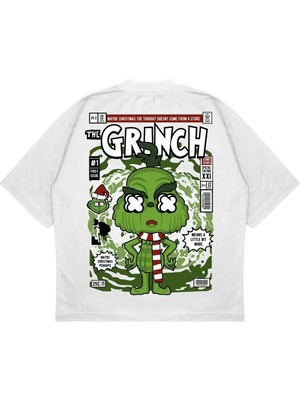 Pure Effect Unisex Oversize The Grınch Sırt Baskılı Boxy Fit Kalın Kumaşlı T-Shirt