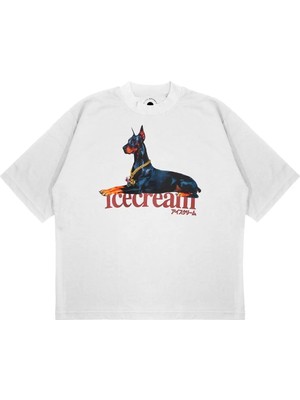 Pure Effect Unisex Oversize Icecream 2 Baskılı Boxy Fit Kalın Kumaşlı T-Shirt