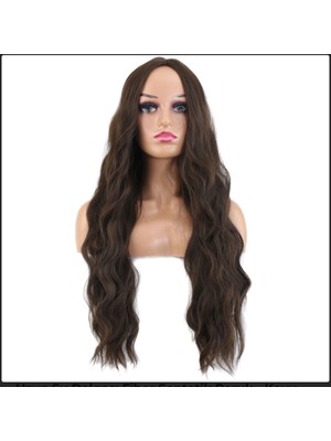 Handmade Uzun Dalgalı Fiber Sentetik Koyu Kumral Peruk