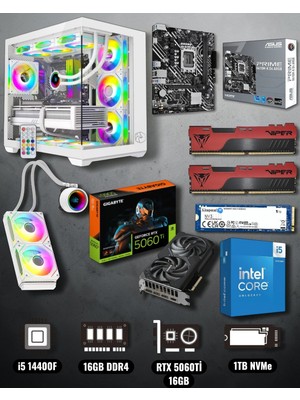Symoon I5 14400F 16GB Ram 1tb Nvme Rtx 5060Tİ 16GB Ekran Kartlı Gametech Prime Akvaryum Kasalı Gaming Pc