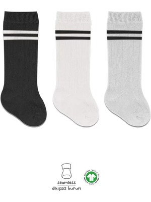 Esranın Dünyası Derby Dizaltı Çorap 3'lü BS40101 Siyah Ekru Gri Çemberli
