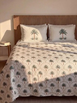 LC Waikiki Palmiye Desenli Çift Kişilik Pike Seti  (S6)