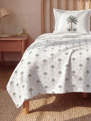 LC Waikiki Palmiye Desenli Jakarlı Tek Kişilik Pike Seti  (S6)