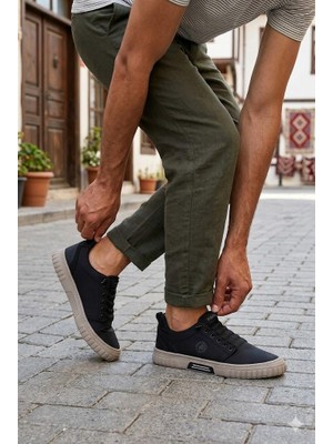 Fort Noka Adrıan Baskı Detaylı Lastik Bağcıklı Keten Erkek Ayakkabı