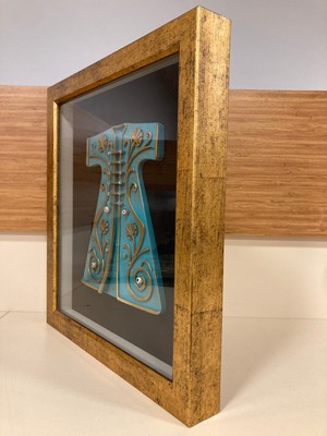 Plus Home Tablo Duvar Dekoratif El Yapımı Altın Çerçeveli Turkuaz Kaftan Detaylı Çapı 36X32 cm
