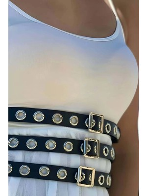 Esranın Dünyası Elbise Üzeri Üçlü Ince Şerit Ayarlanabilir Şık Deri Bel Korse Kemer - BRF641