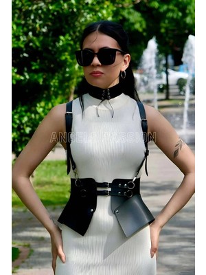 Esranın Dünyası Elbise, T-Shirt ve Gömlek Üzeri Deri Şık Kemer ve Choker Takım - BRF622