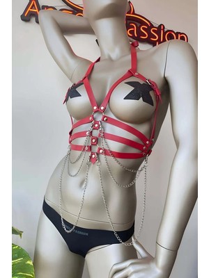 Esranın Dünyası Kırmızı Deri Harness Fantazi Giyim