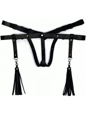 Esranın Dünyası Deri Iç Giyim Püsküllü Tanga Harness - BRF439