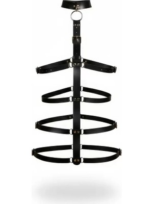 Esranın Dünyası Siyah Kırbaç - Kelepçe Deri Vücut Kafesi Bağlama - BRF1061