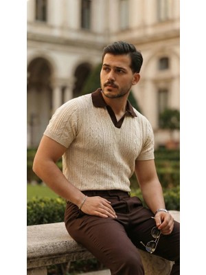 Antakya Yöresi Erkek Desenli Kısa Kollu Triko Tişört - %100 Pamuk Akrilik