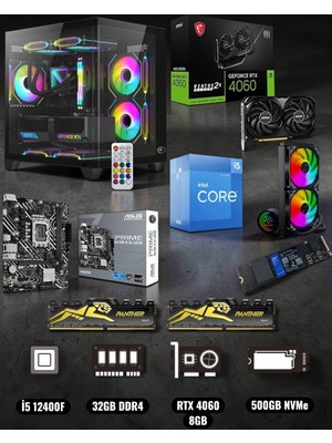 Symoon I5 12400F 32GB Ram 512 Nvme Rtx 4060 Ekran Kartlı Gametech Prime Small Akvaryum Kasalı Gaming Pc