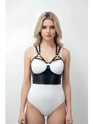 Esranın Dünyası Göğüs Detaylı Deri Harness Büstiyer, Şık Deri Korse - BRF872