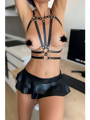 Esranın Dünyası Beli Çift Sıralı Üçgen Deri Harness - BRF114