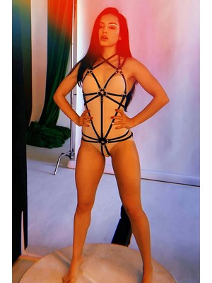 Esranın Dünyası Ağ Kısmı Açık Fantezi Deri Harness - BRF258