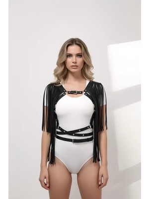 Esranın Dünyası Püskül Detaylı Deri Göğüs Harness, Deri Harness Püsküllü Ceket - BRF999