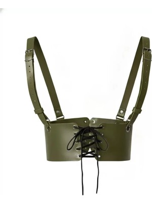 Esranın Dünyası Haki Kadın Kemer Bağcıklı Korse Tipi Geniş Bel Aksesuarı - BRF1429