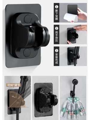 Pileli Store Pilelistore Yapışkanlı Duş Başlığı Tutucu Ayarlı Siyah