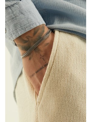 Fjellor Jandorin Gümüş Renk Çift Sıra Sık Dokulu Gurmet Zincirli Paslanmaz Çelik Erkek Bileklik