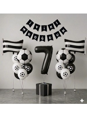 Çıtı Pıtı Store Siyah Beyaz Futbol Temalı Yaş Doğum Günü Balon Seti