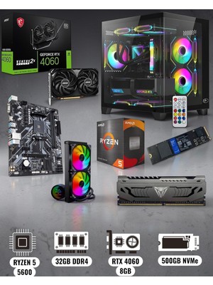 Symoon Ryzen 5 5600 32GB Ram 512 GB Nvme Rtx 4060 8gb Ekran Kartlı Gametech Prime Small Akvaryum Kasa Gaming Pc