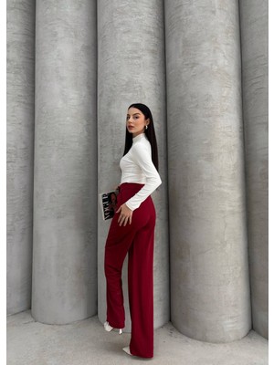 Gkc Butik Bordo Beli Cırtlı Kumaş Pantolon